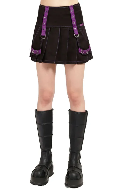Tripp NYC Multi Eyelet Pleated Skirt [BLACK/PURPLE] sold by Vampire Freaks
