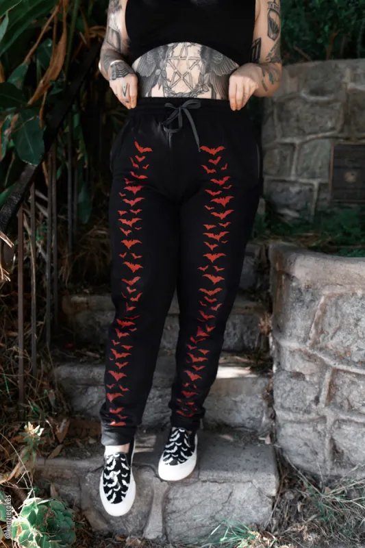 Vampire Bat Joggers [RED BATS] sold by Vampire Freaks