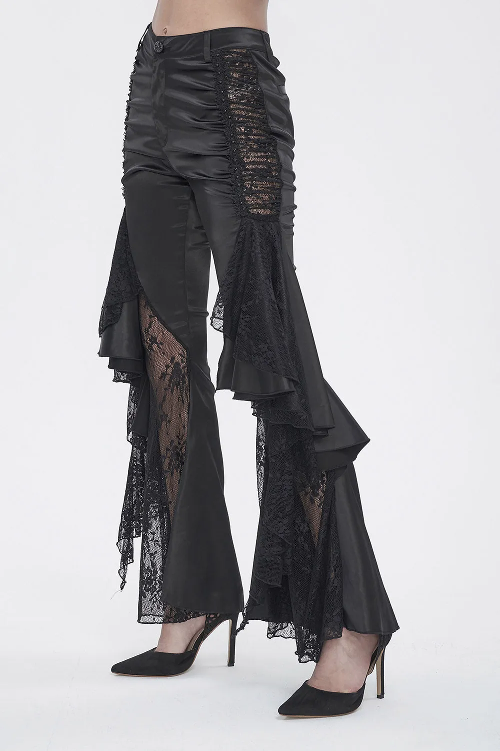 Vampress Black Satin Flared Pants sold by Vampire Freaks product image thumbnail 2