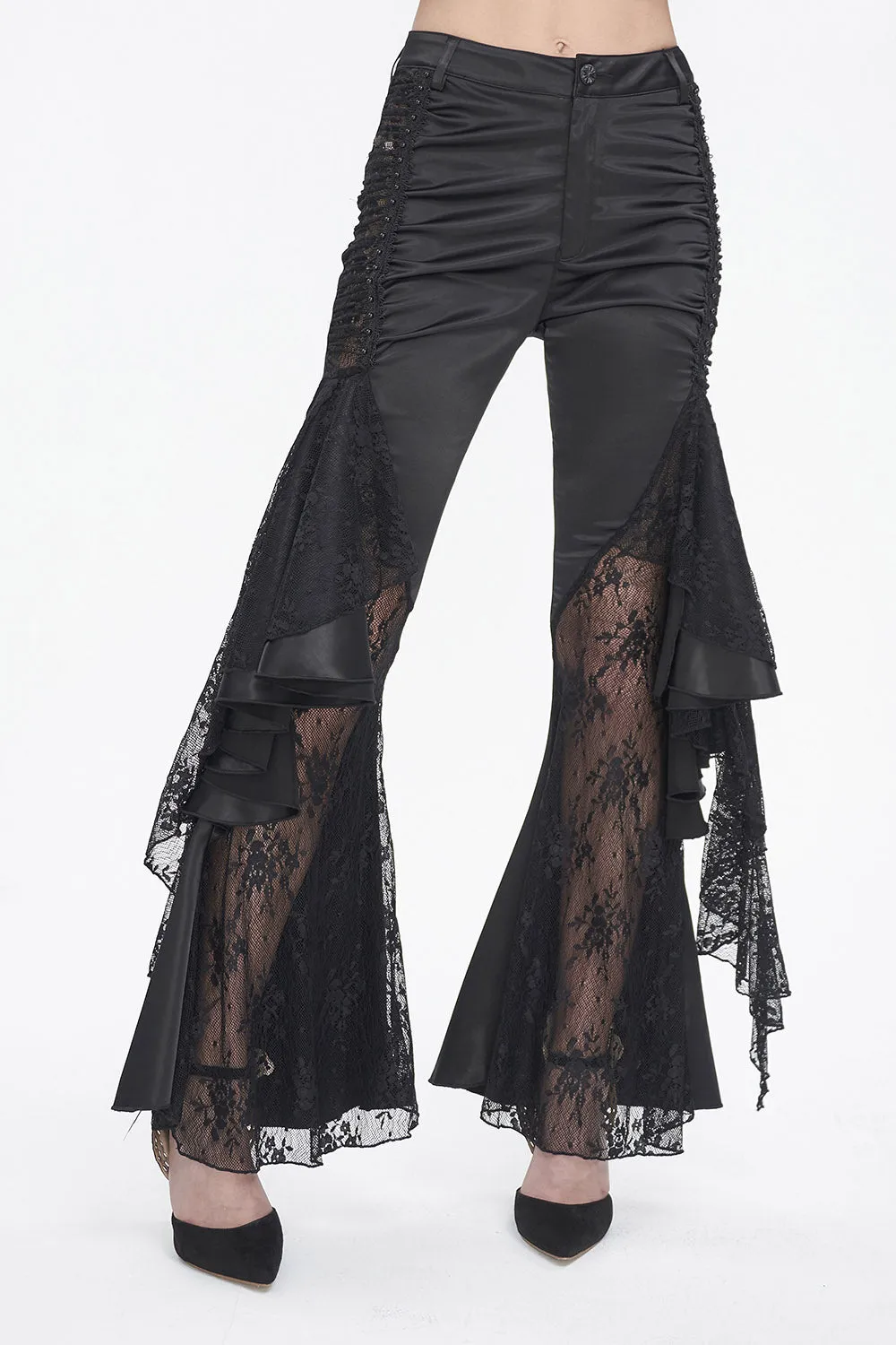 Vampress Black Satin Flared Pants sold by Vampire Freaks product image thumbnail 4