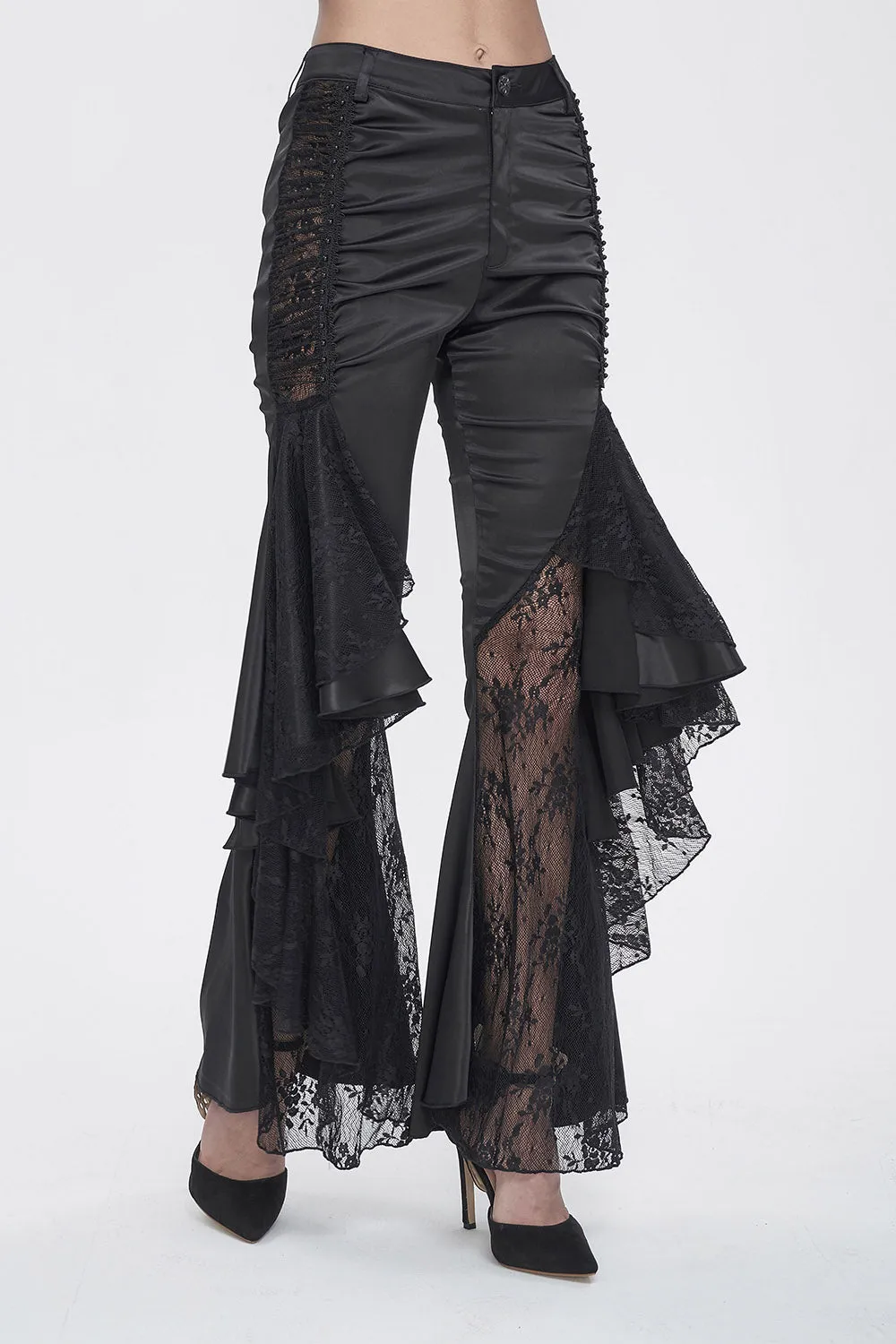 Vampress Black Satin Flared Pants sold by Vampire Freaks product image thumbnail 5