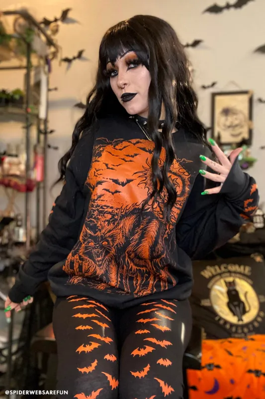 Halloween Cat Sweatshirt [PUMPKIN ORANGE] sold by Vampire Freaks
