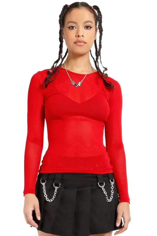 Tripp Ladies Long Sleeve Fishnet Shirt [Red] sold by Vampire Freaks