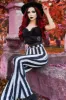 Black and White Striped Hellz Bellz Flares [BLACK/WHITE] sold by Vampire Freaks