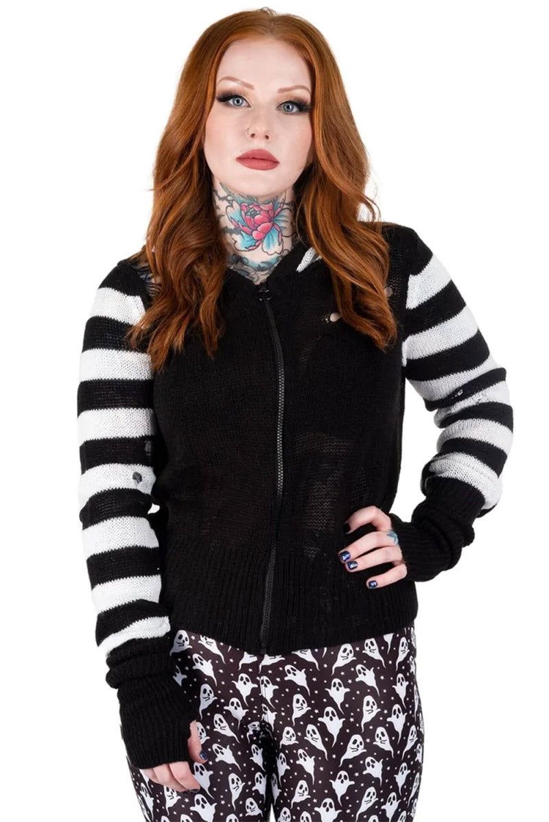 Spooky Ghost Zip Up Cardigan Sweater sold by Vampire Freaks product image thumbnail 4