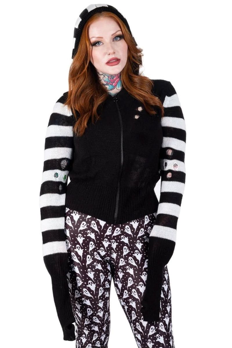 Spooky Ghost Zip Up Cardigan Sweater sold by Vampire Freaks product image thumbnail 3