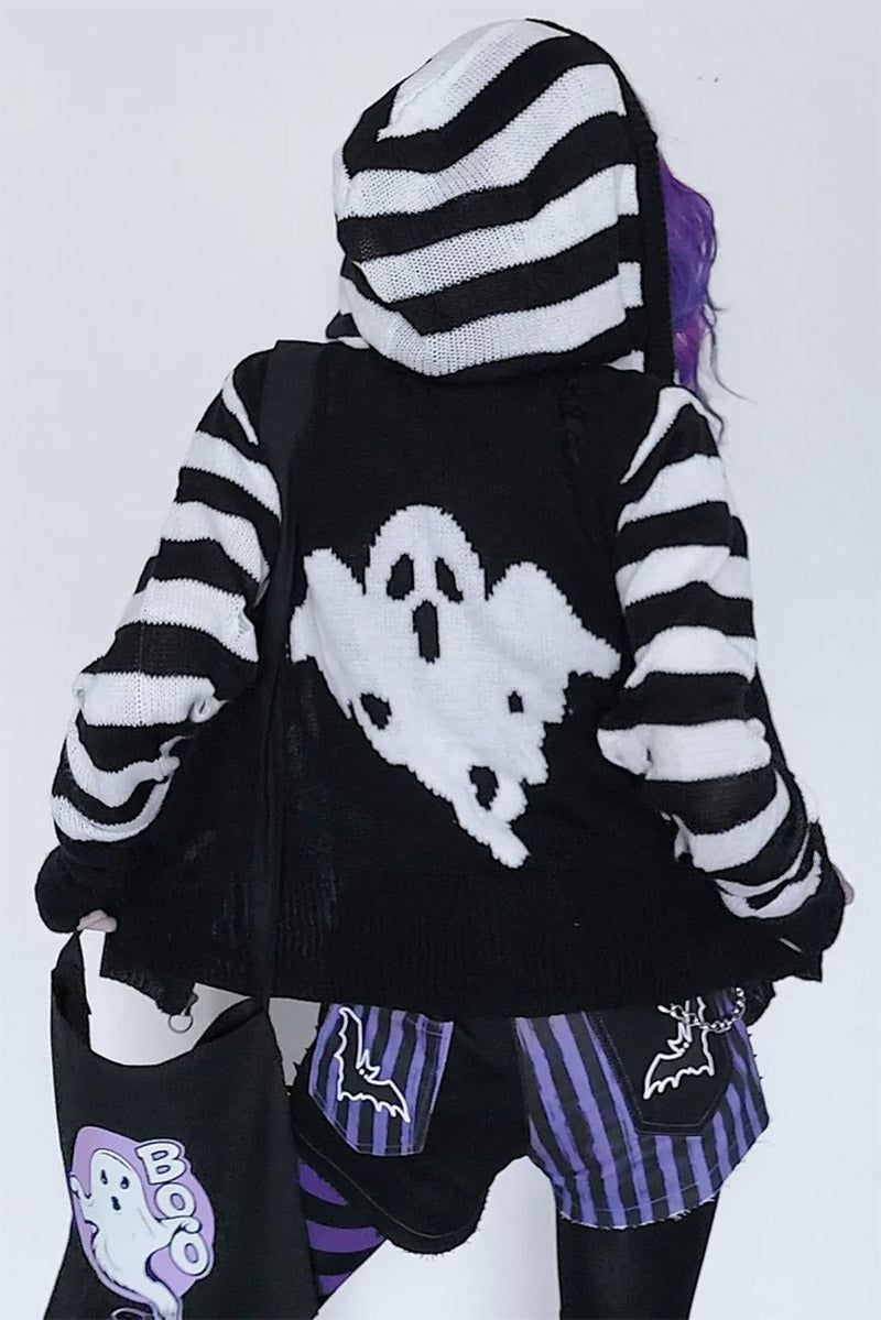 Spooky Ghost Zip Up Cardigan Sweater sold by Vampire Freaks