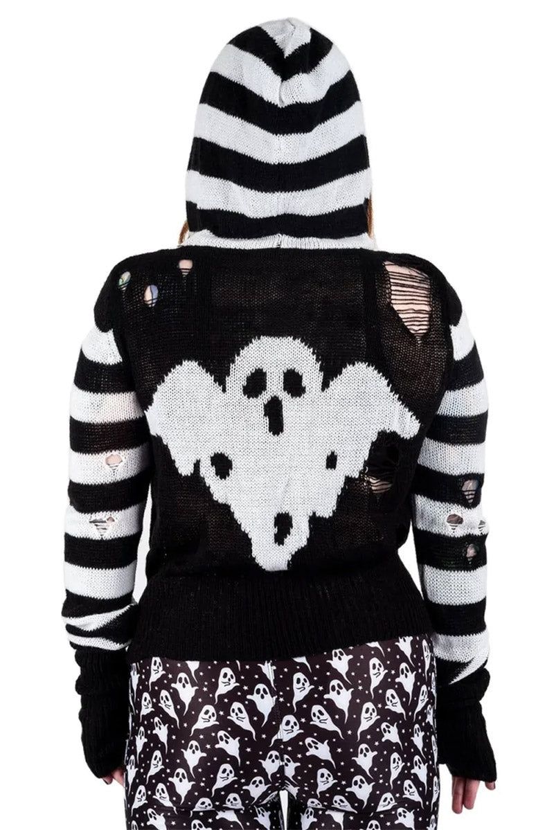 Spooky Ghost Zip Up Cardigan Sweater sold by Vampire Freaks product image thumbnail 2
