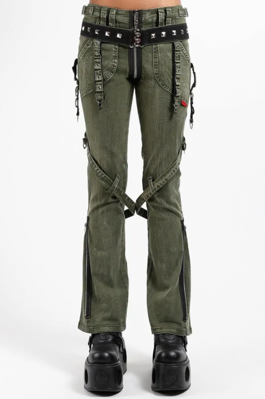 Tripp NYC Power Belt Pants [ARMY/BLEACH] sold by Vampire Freaks