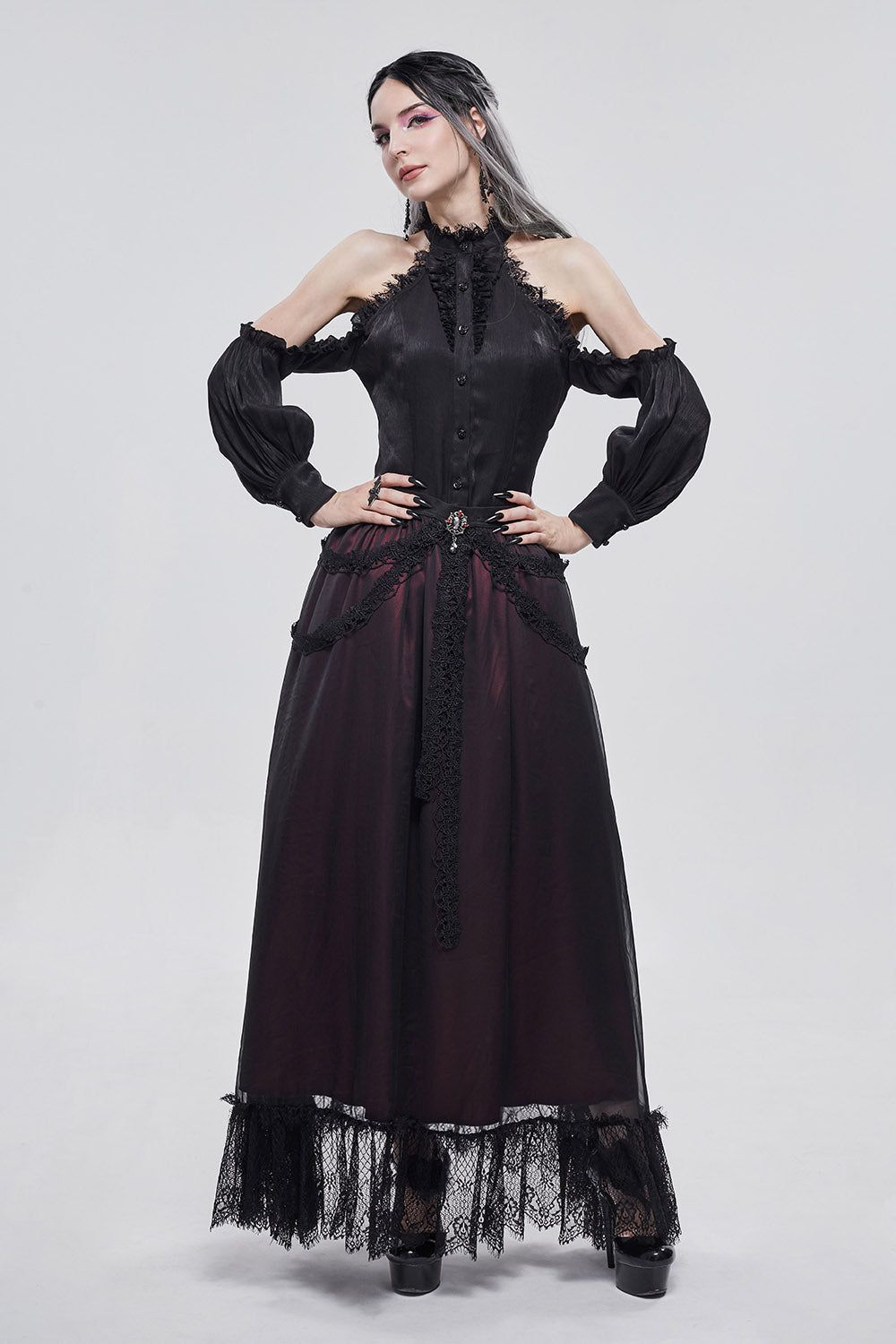 Blooddrop Layered Lace Maxi Skirt sold by Vampire Freaks product image thumbnail 2