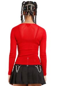Tripp Ladies Long Sleeve Fishnet Shirt [Red] sold by Vampire Freaks