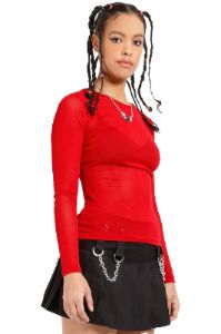 Tripp Ladies Long Sleeve Fishnet Shirt [Red] sold by Vampire Freaks