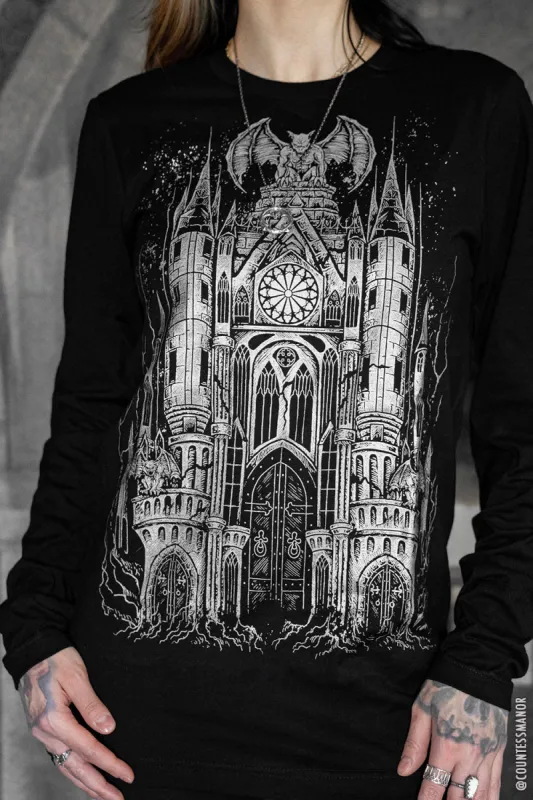 Gargoyle Cathedral T-shirt [METALLIC SILVER] sold by Vampire Freaks