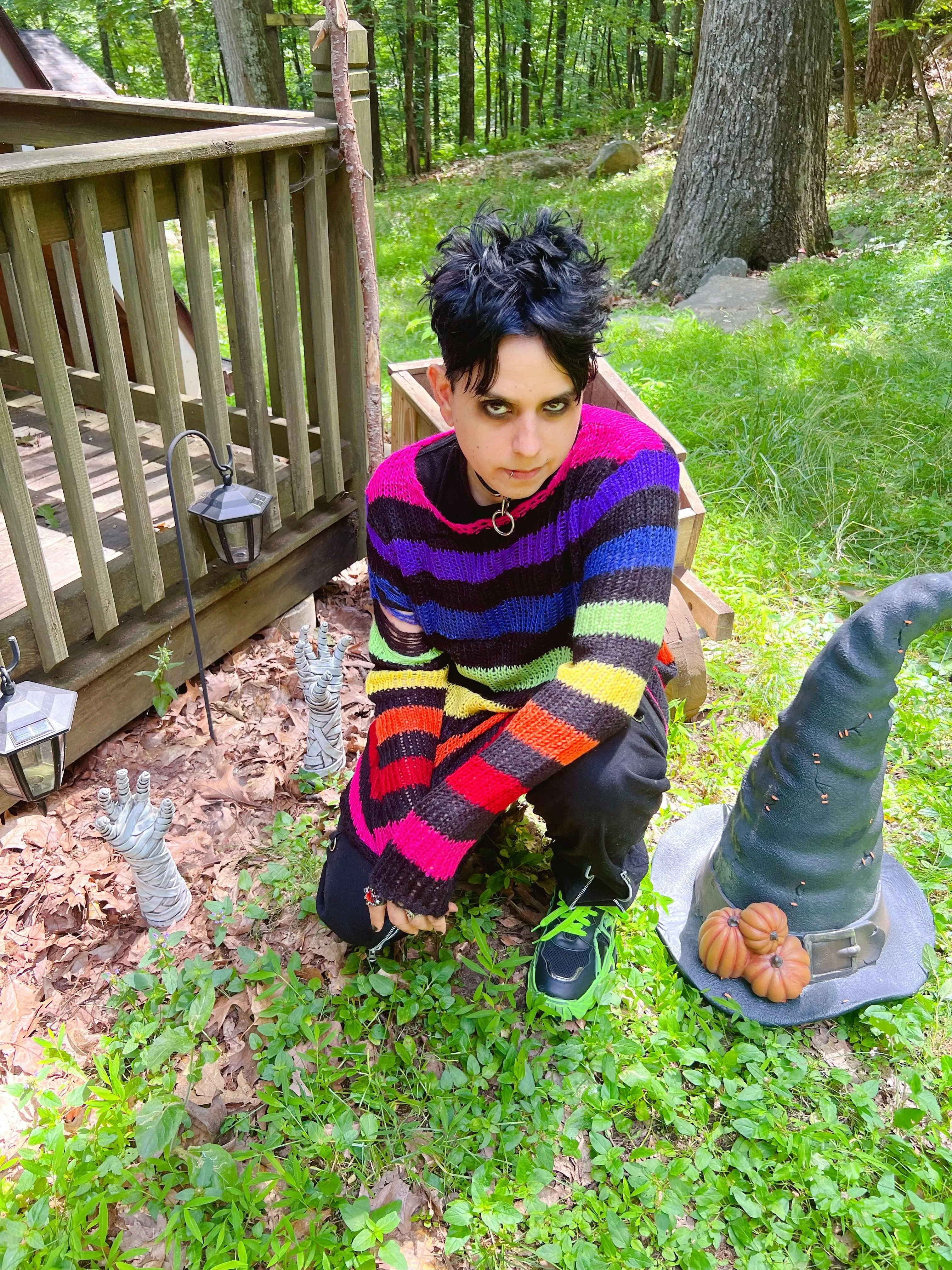 Black Rainbow Striped Distressed Sweater sold by Vampire Freaks product image thumbnail 5