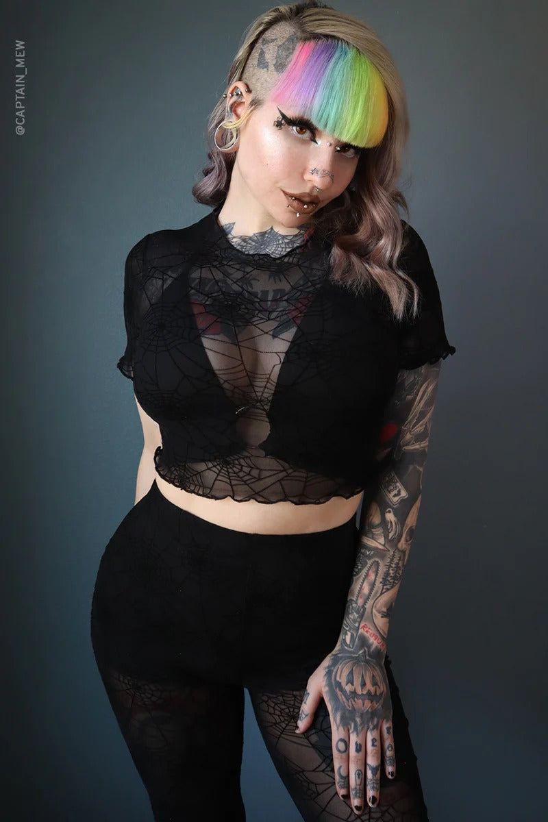Spiderweb Mesh Short Sleeve Crop Top sold by Vampire Freaks product image thumbnail 2