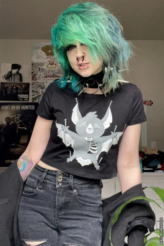 Taxidermy Bat Crop Top sold by Vampire Freaks