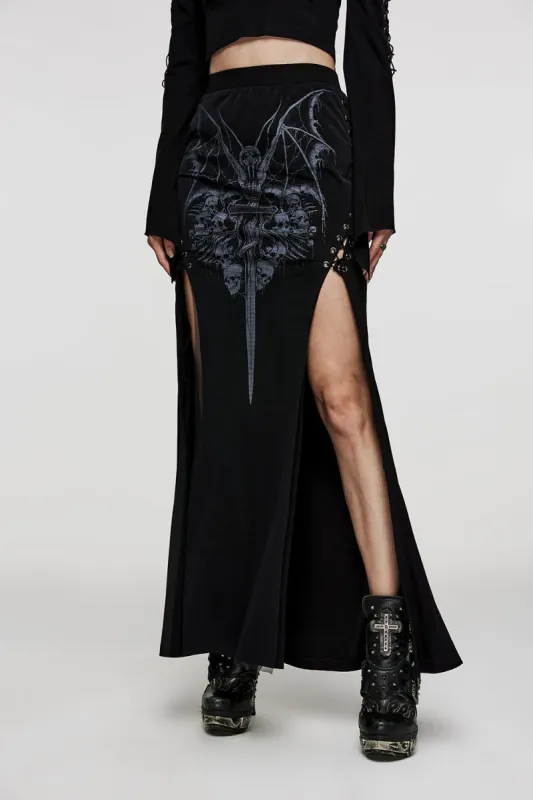 Vampire Bat Maxi Slit Skirt sold by Vampire Freaks