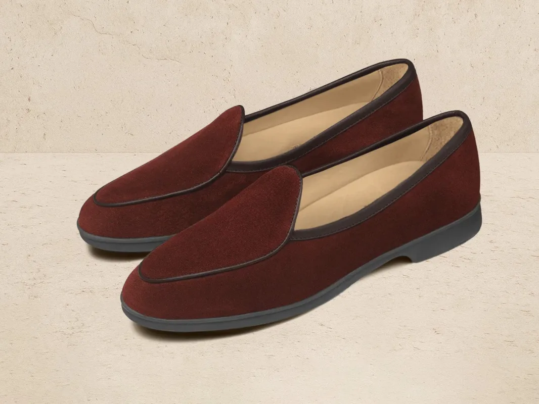 Stride Loafers in Macassar Brown Glove Suede with Dark Sole sold by Baudoin & Lange