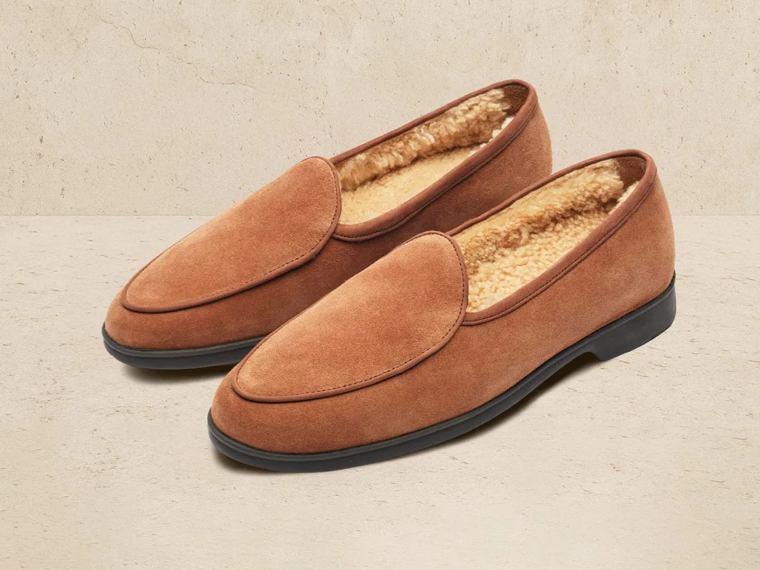 Stride Loafers in Moyen Brown Suede with Shearling Lining sold by Baudoin & Lange