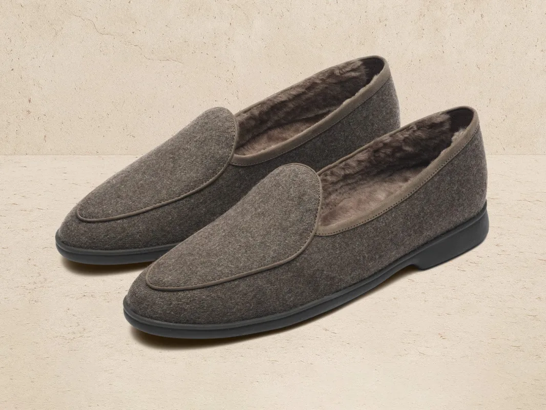 Stride Loafers in Grisaille Flannel with Shearling Lining sold by Baudoin & Lange
