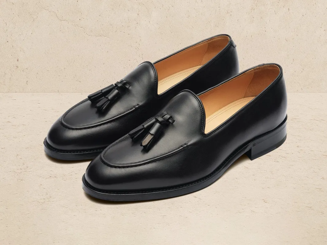 Hertford Tassel Loafers in Black Noble Calf sold by Baudoin & Lange