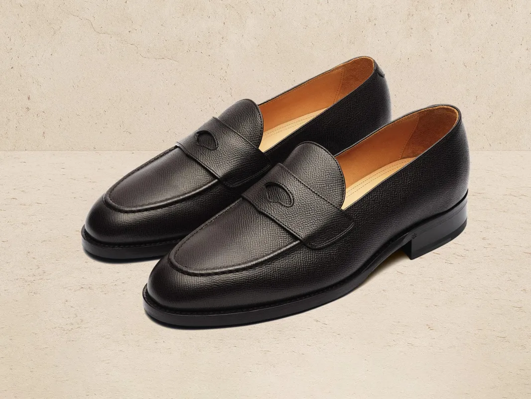 Berkeley Penny Loafers in Dark Brown Hatch Grain Calf sold by Baudoin & Lange