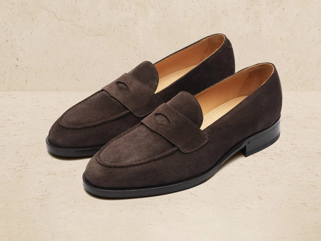 Berkeley Penny Loafers in Dark Brown Suede sold by Baudoin & Lange