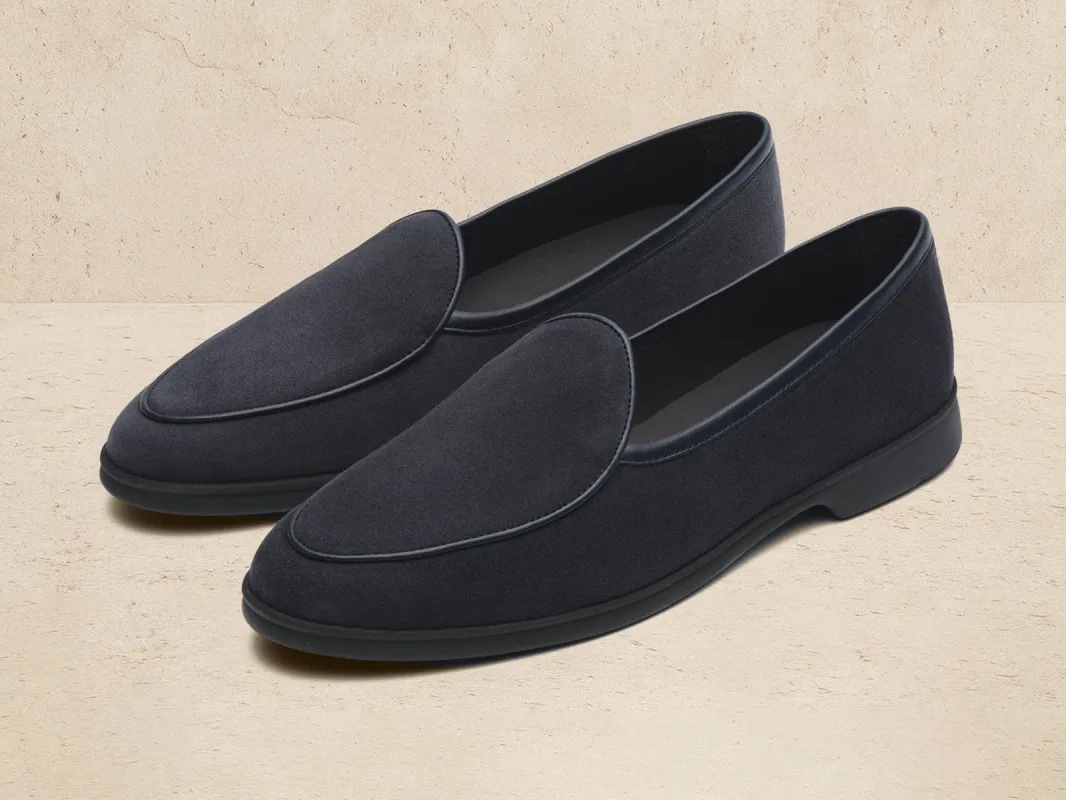 Stride Loafers in Midnight Navy Haptic Suede with Dark Sole sold by Baudoin & Lange