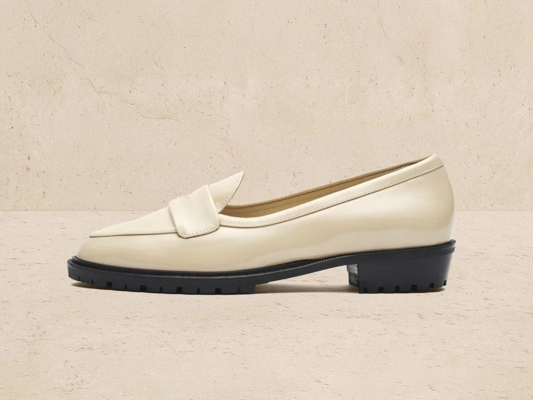 Sagan Ginkgo Loafers in Perla Nude Soft Patent Leather sold by Baudoin & Lange