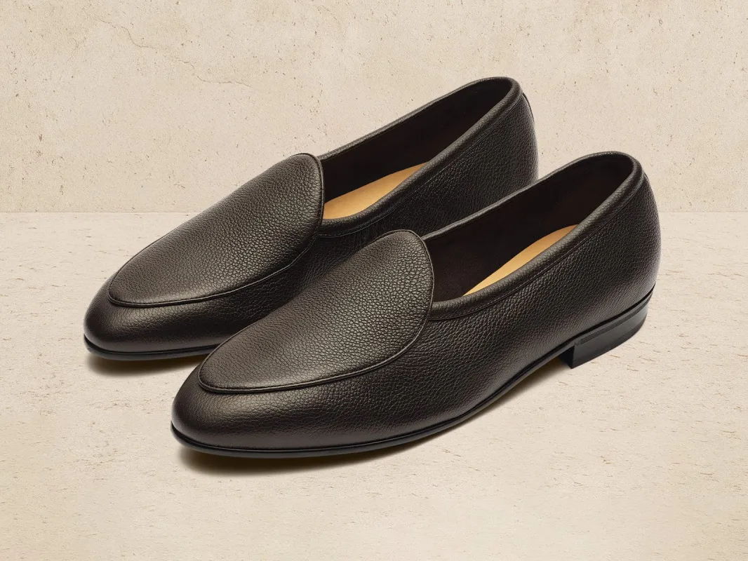 Sagan Rubber Loafers in Dark Brown Lunar Grain Calf with Rubber Sole sold by Baudoin & Lange