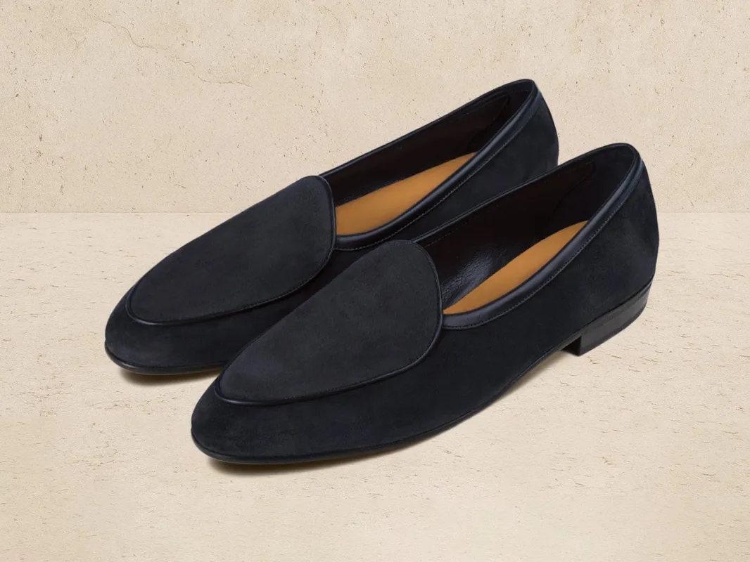 Sagan Rubber Loafers in Midnight Navy Asteria Suede sold by Baudoin & Lange