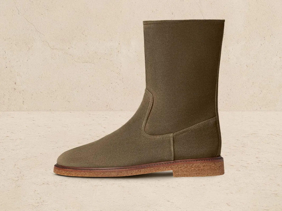 Treve Boots in Olivine Green Asteria Suede sold by Baudoin & Lange
