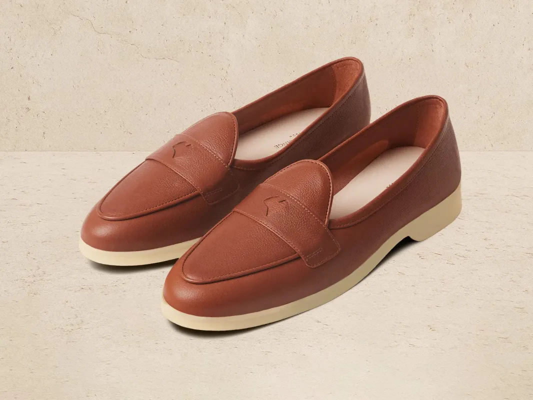 Stride Penny Loafers in Tan Moorland Calf with Natural Sole sold by Baudoin & Lange