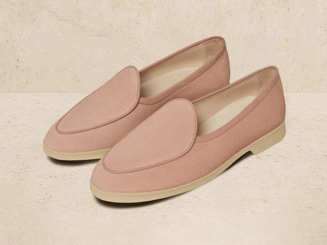 Stride Loafers in Blush Pink Glove Suede with Natural Sole sold by Baudoin & Lange