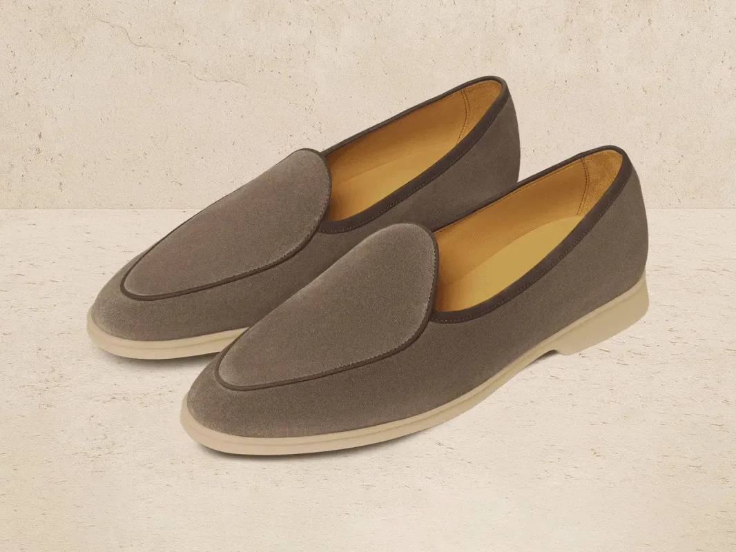 Stride Loafers in Fiji Grey Glove Suede with Natural Sole sold by Baudoin & Lange
