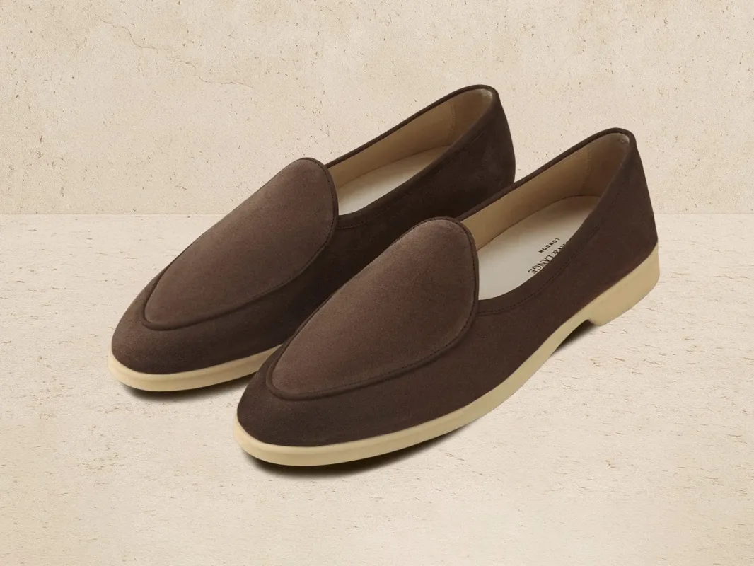 Stride Loafers in Deep Taupe Glove Suede Natural Sole made by Baudoin & Lange