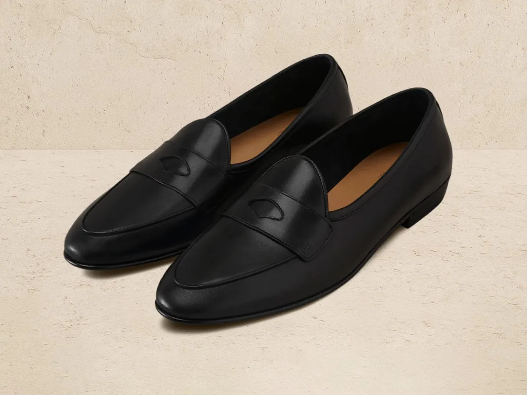 Sagan Rubber Ginkgo Loafers in Black Drape Calf made by Baudoin & Lange