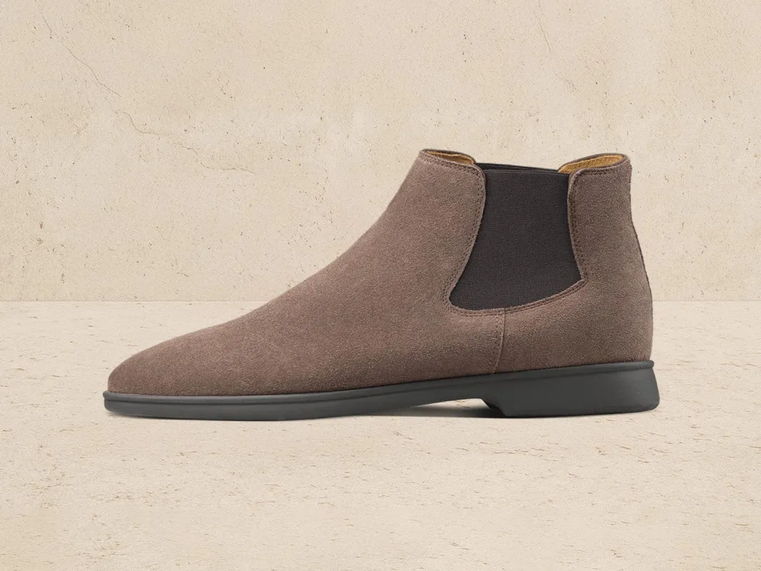 Rover Boots in Deep Taupe Glove Suede Dark Sole sold by Baudoin & Lange