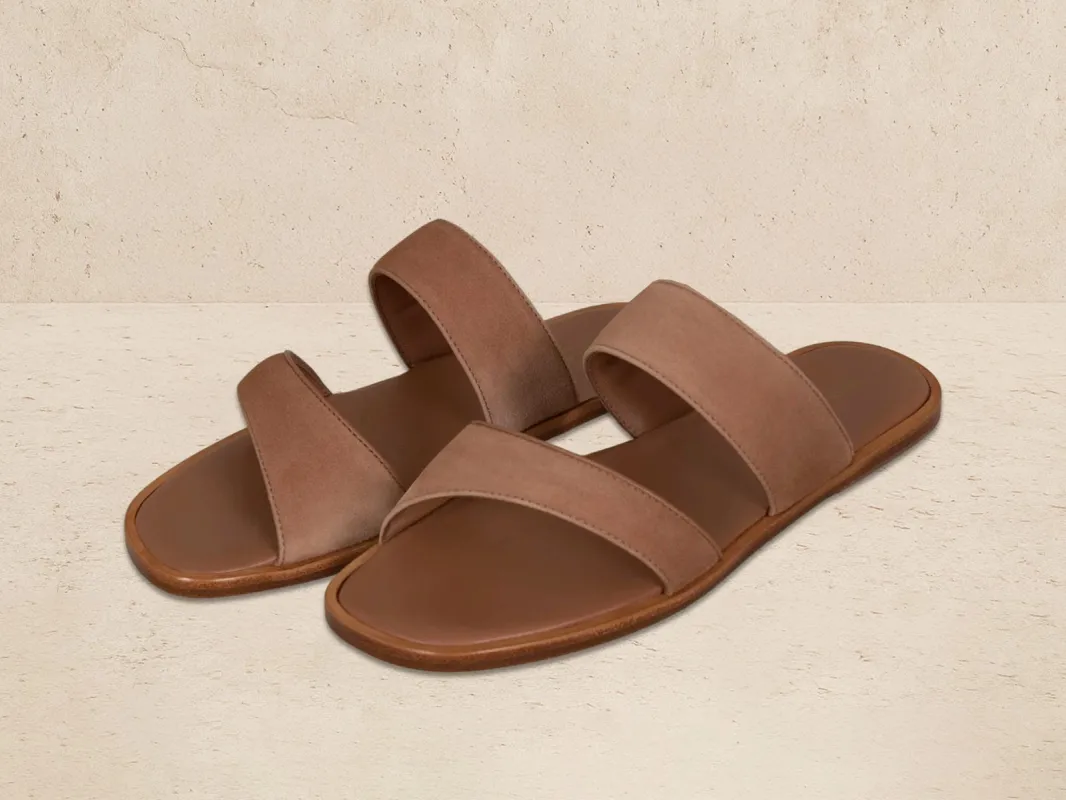 Plume Sandal in Alezan Luxe Suede and Nappa sold by Baudoin & Lange