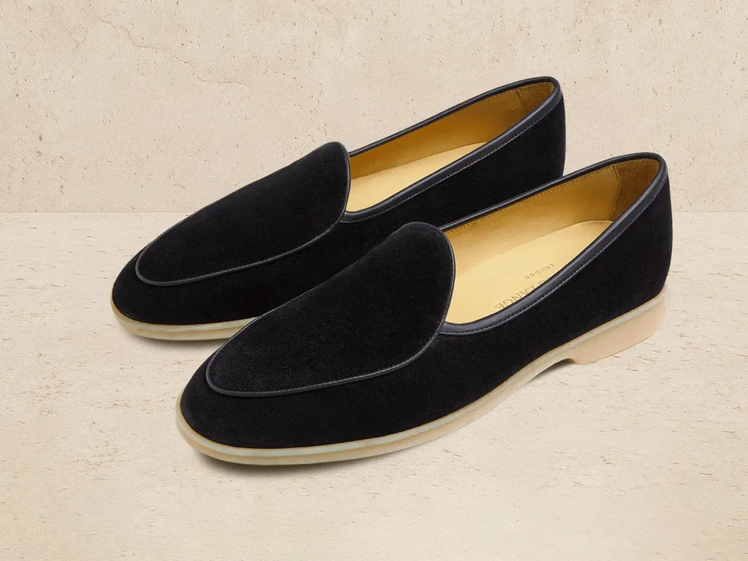 Stride Loafers in Black Glove Suede Natural Sole sold by Baudoin & Lange