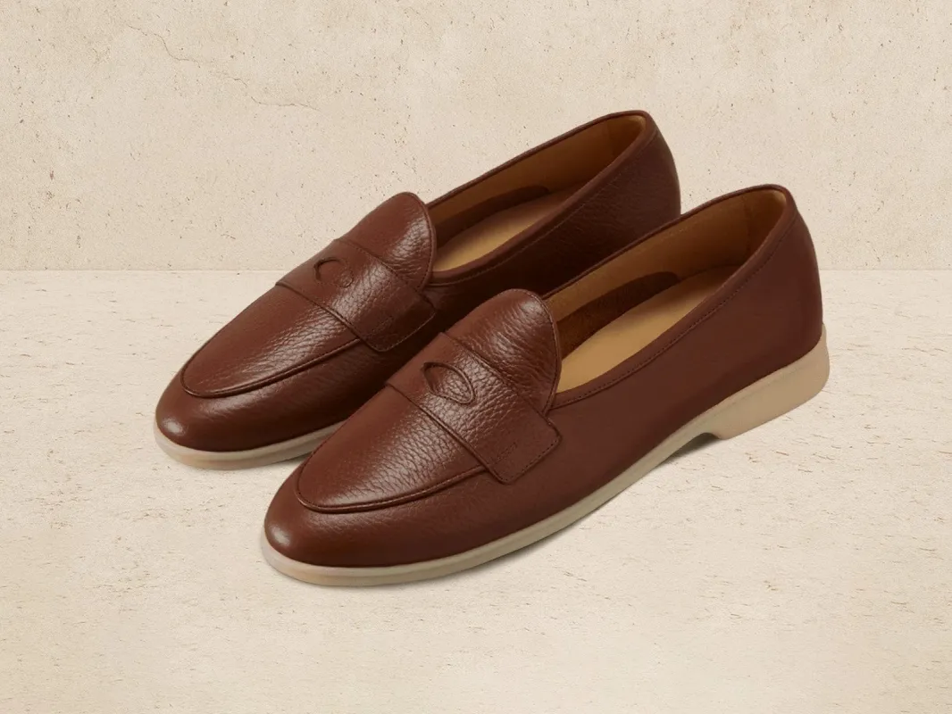 Stride Penny Loafers in Tan Moorland Calf with Natural Sole sold by Baudoin & Lange