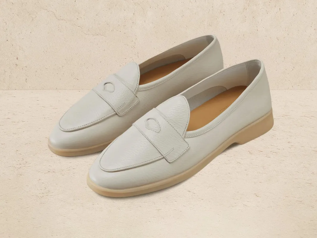Stride Penny Loafers in Blanc Casse Moorland Calf with Natural Sole sold by Baudoin & Lange