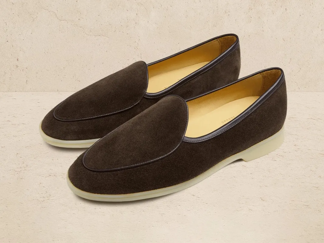 Stride Loafers in Dark Brown Glove Suede Natural Sole sold by Baudoin & Lange