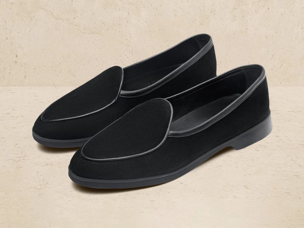 Stride Loafers in Black Glove Suede Dark Sole sold by Baudoin & Lange