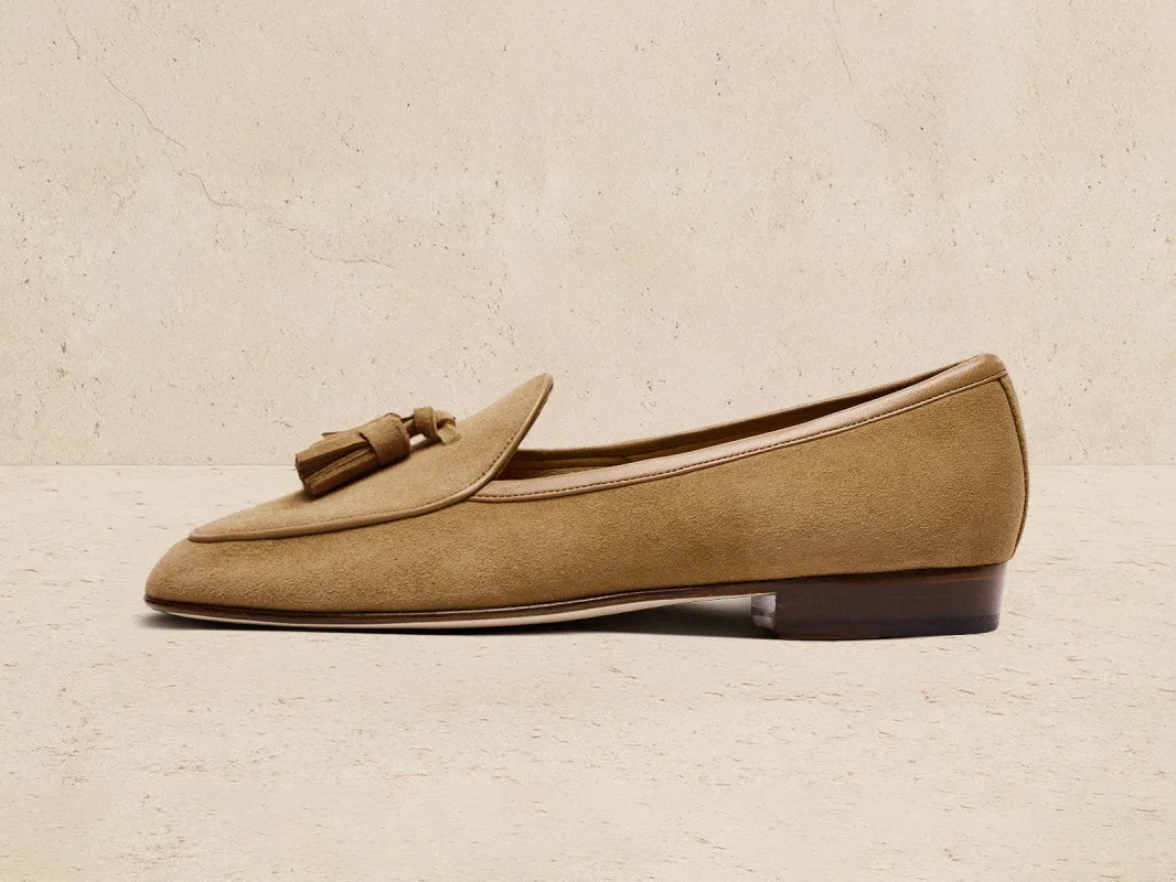 Sagan Classic Tassel Loafers in Sahara Asteria Suede made by Baudoin & Lange