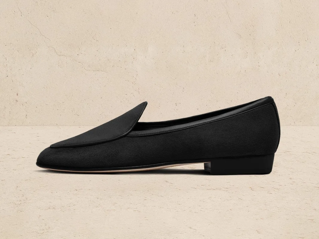 Sagan Classic Loafers in Obsidian Black Asteria Suede sold by Baudoin & Lange