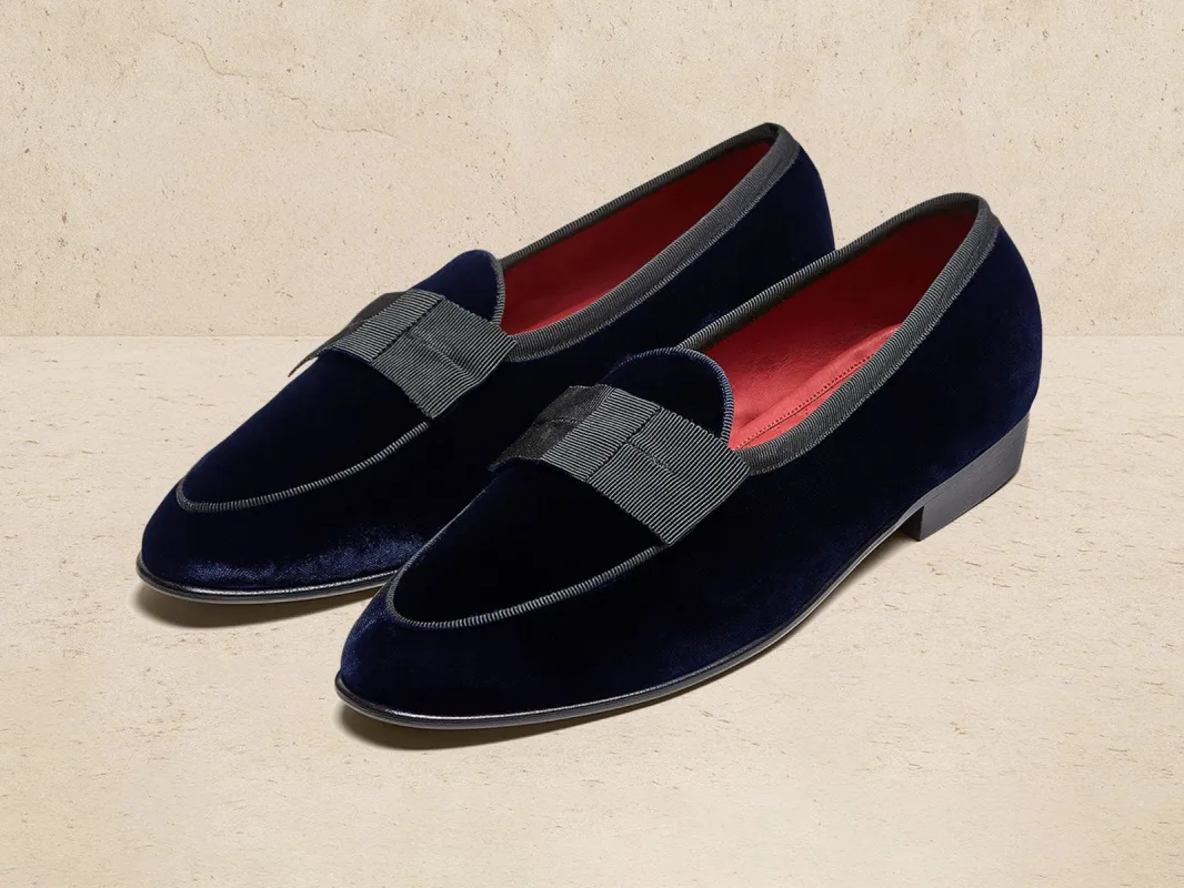 Sagan Opera Bow in Midnight Navy Velvet and Gros Grain sold by Baudoin & Lange