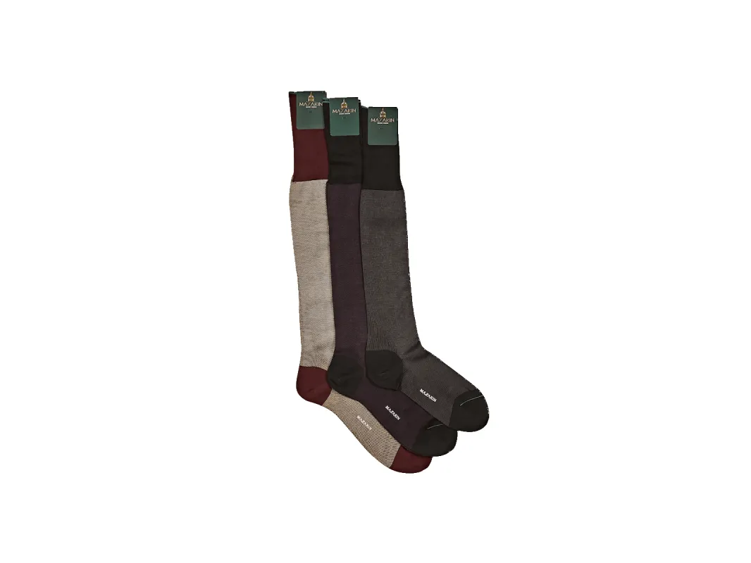 Luxe Socks in Burgundy and Beige Cotton made by Baudoin & Lange