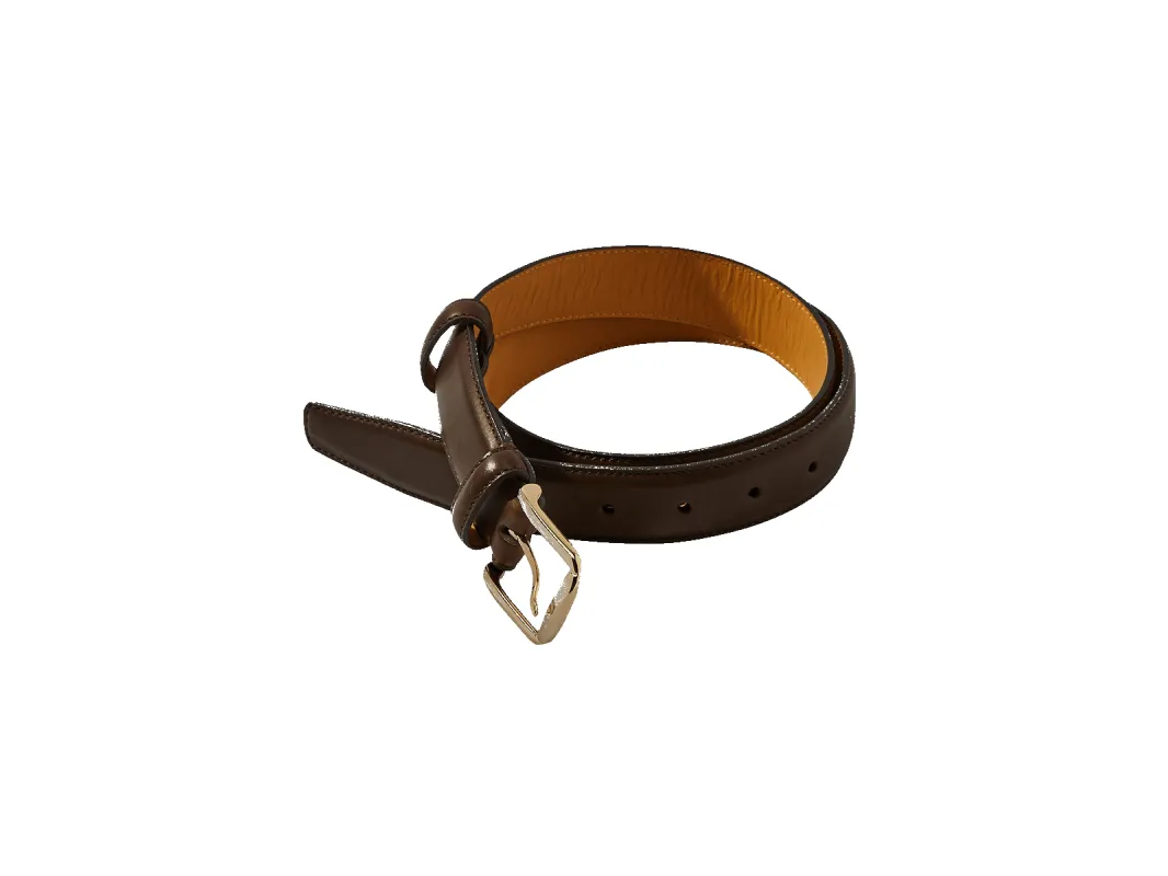 Sagan Belt Buckle in Dark Oak Marmo Calf with Pale Gold Buckle made by Baudoin & Lange