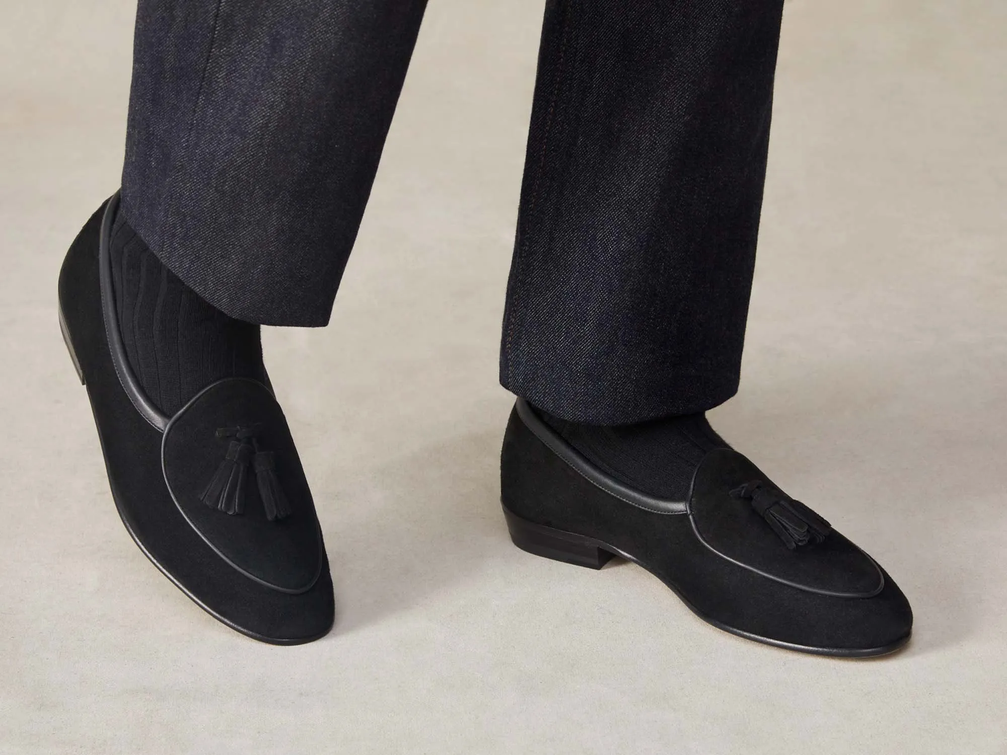 Sagan Classic Tassel Loafers in Obsidian Black Asteria Suede sold by Baudoin & Lange product image thumbnail 2